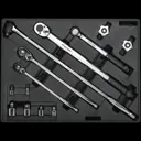 Sealey 13 Piece Ratchet, Torque Wrench, Breaker Bar and Socket Adaptor Set in Module Tray