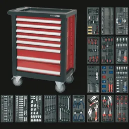 Sealey Premier 8 Drawer Roller Cabinet + 707 Piece Tool Kit - Black / Red
