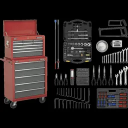 Sealey American Pro 14 Drawer Roller Cabinet and Tool Chest + 239 Piece Tool Kit - Red / Grey