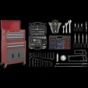 Sealey American Pro 6 Drawer Roller Cabinet and Tool Chest + 128 Piece Tool Kit - Red / Grey