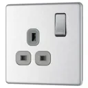 Colours Steel Single 13A Screwless Switched Socket with Grey inserts