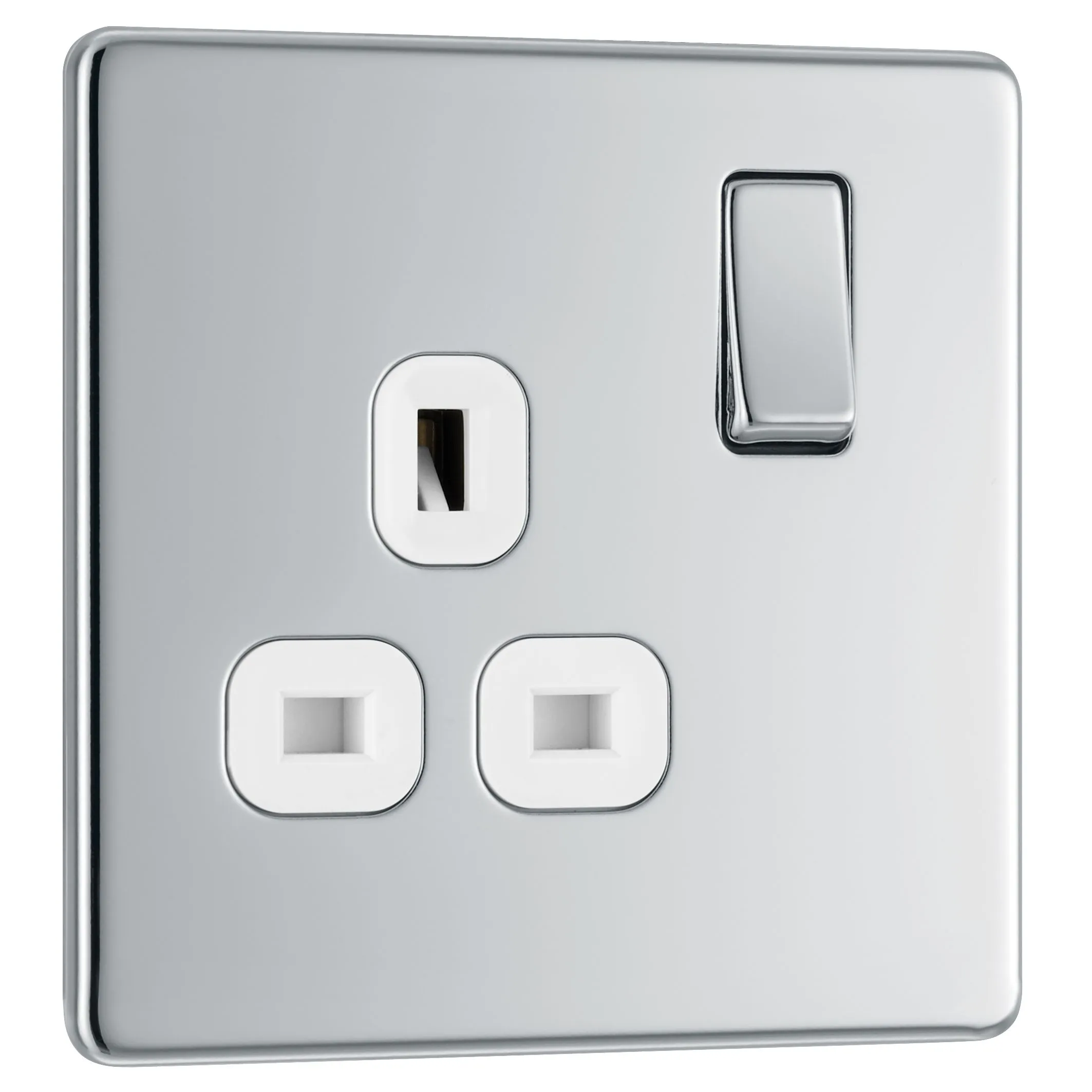 Colours Chrome effect Single 13A Switched Socket with White inserts