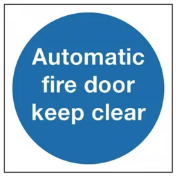 Rigid Site Safety Sign - Automatic Fire Door Keep Clear 100x100mm