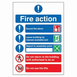 Rigid Site Safety Sign - Fire Action Notice (Symbolised) 210x148mm