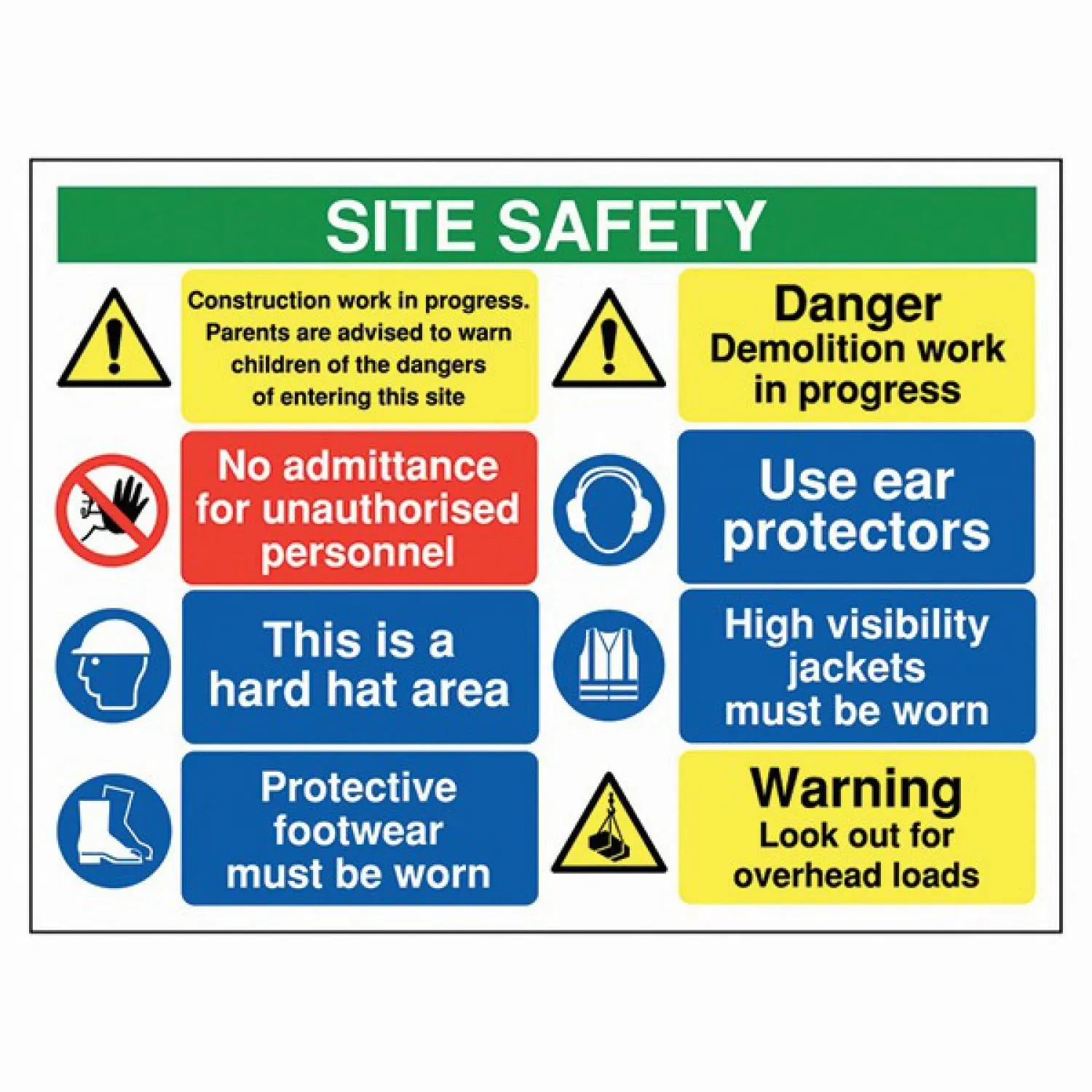 Rigid Site Safety Sign - Site safety construction work in progress 600x800mm