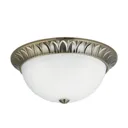 Flush glass ceiling light, antique brass, Ø 28 cm