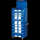 Sealey Premier Retro Style 10 Drawer Roller Cabinet, Mid and Top Tool Chest - Blue / White