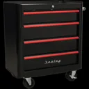 Sealey Retro Style 4 Drawer Roller Cabinet - Black / Red
