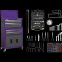 Sealey American Pro 6 Drawer Roller Cabinet and Tool Chest + 128 Piece Tool Kit - Purple / grey