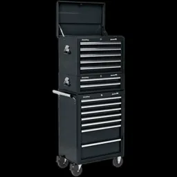 Sealey Superline Pro 14 Drawer Roller Cabinet, Mid Box and Top Tool Chest - Black