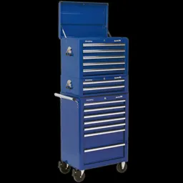 Sealey Superline Pro 14 Drawer Roller Cabinet, Mid Box and Top Tool Chest - Blue