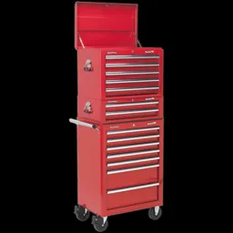 Sealey Superline Pro 14 Drawer Roller Cabinet, Mid Box and Top Tool Chest - Red