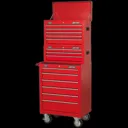 Sealey American Pro 14 Drawer Roller Cabinet, Mid and Top Tool Chest - Red