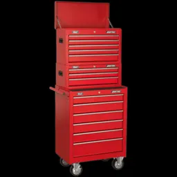 Sealey American Pro 14 Drawer Roller Cabinet, Mid and Top Tool Chest - Red