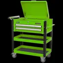 Sealey 2 Drawer Heavy Duty Mobile Tool and Parts Trolley - Green & Black