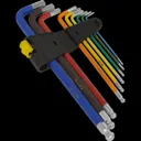 Sealey 9 Piece Colour Coded Extra Long Ball End Hex Key Set Imperial