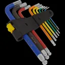 Sealey 9 Piece Colour Coded Long Ball End Hex Key Set Imperial