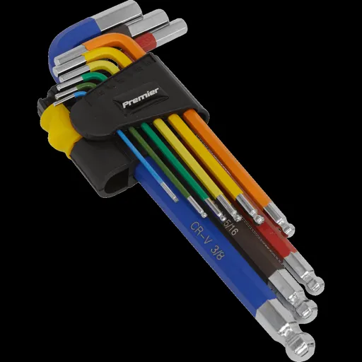 Sealey 9 Piece Colour Coded Long Ball End Hex Key Set Imperial