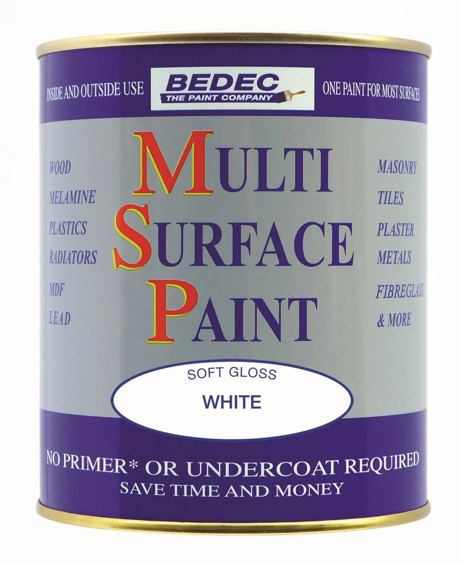 Bedec Interior & Exterior Multi Surface Paint 750ml Soft Gloss White