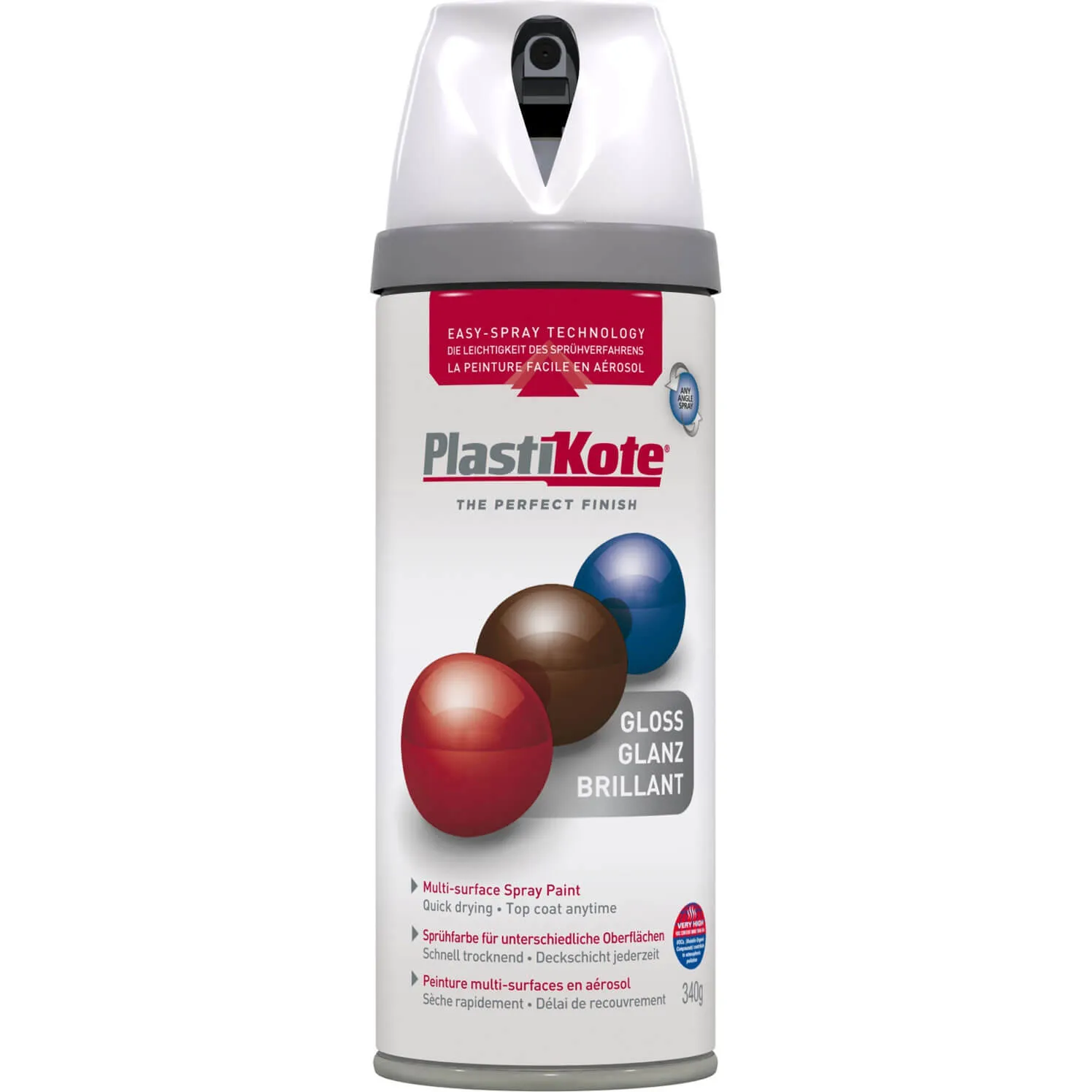 Plastikote Premium Gloss Aerosol Spray Paint - White, 400ml