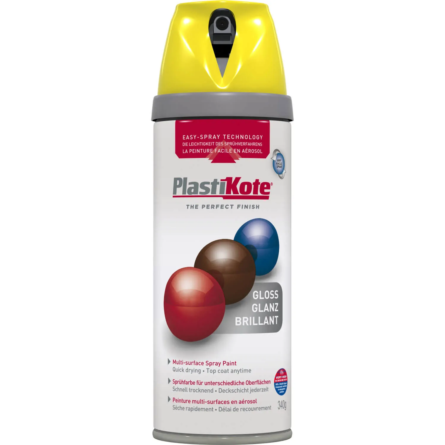 Plastikote Premium Gloss Aerosol Spray Paint - New Yellow, 400ml