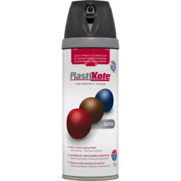 Plastikote Premium Satin Aerosol Spray Paint - Black, 400ml