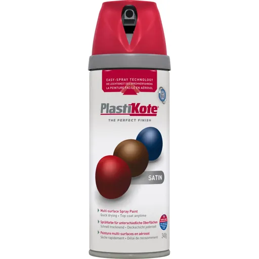 Plastikote Premium Satin Aerosol Spray Paint - Real Red, 400ml