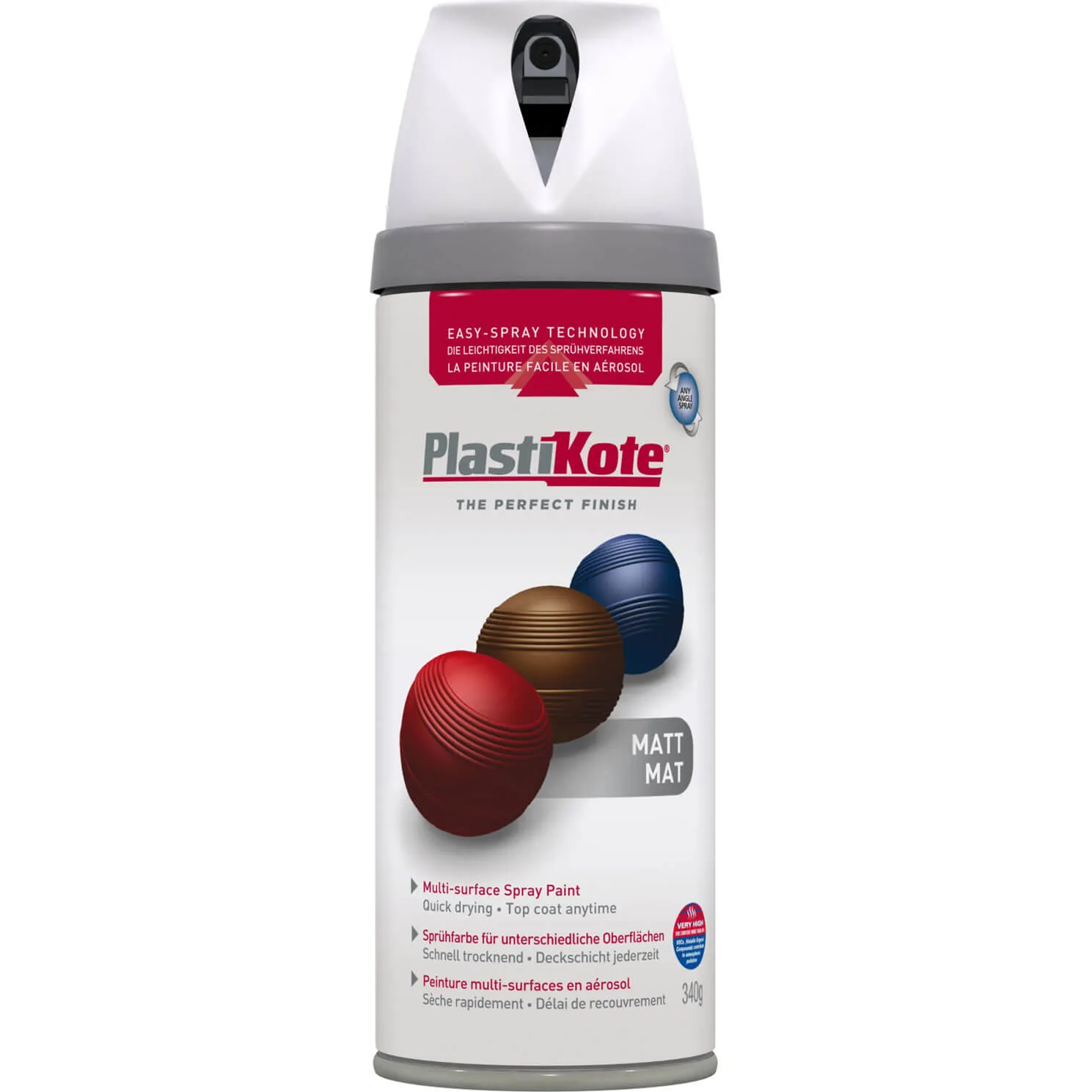 Plastikote Premium Matt Aerosol Spray Paint - White, 400ml