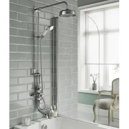 Hudson Reed Topaz Thermostatic Traditional Dual Head Bath Shower Mixer with White Handles - TSVT103