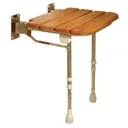 AKW Fold Up Wooden Slatted Shower Seat with Support Legs - 4030