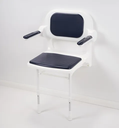 AKW Fold Up Blue Padded Shower Seat with Back and Arm Rest - 02230P