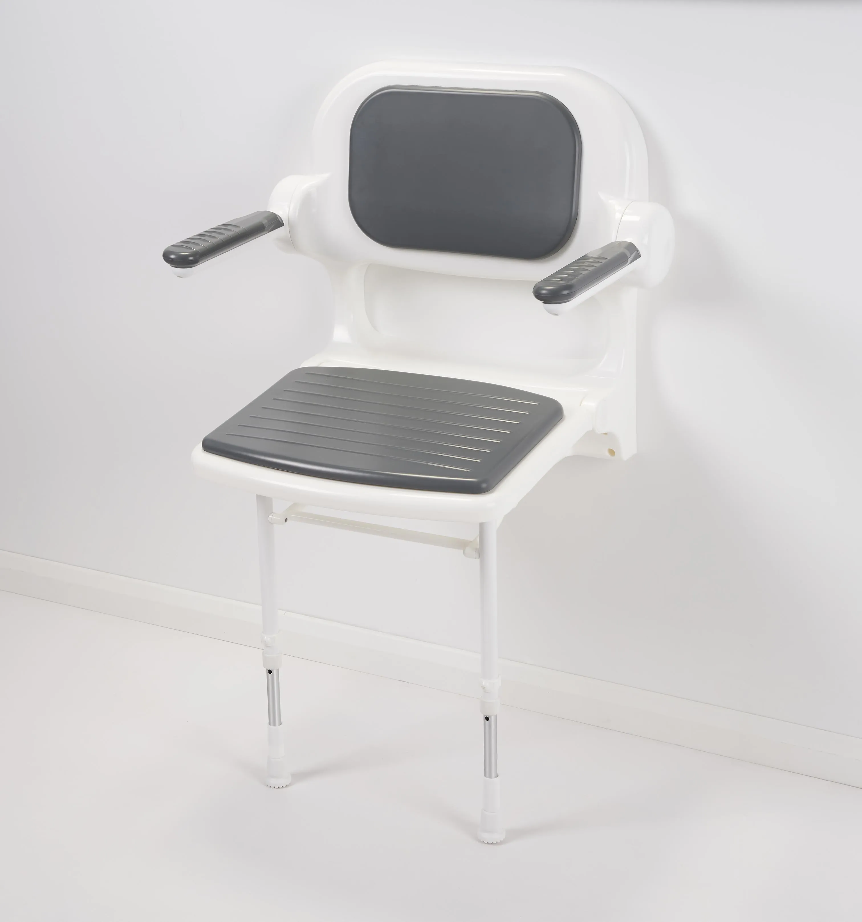 AKW Fold Up Grey Padded Shower Seat with Back and Arm Rest - 02132P