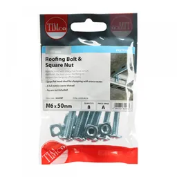 TIMco Roofing Bolt Inc Square Nut M6 x 50mm BZP   8pk