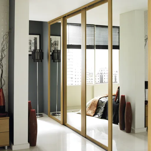 Shaker Natural oak effect Mirrored Sliding Wardrobe Door (H)2220mm (W)914mm