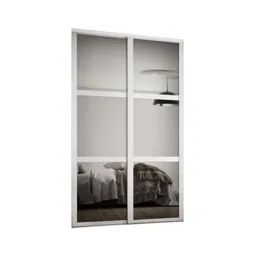 Shaker Contemporary Matt white 3 panel Mirrored Sliding wardrobe door kit (H)2260mm (W)1145mm, Pack of 2