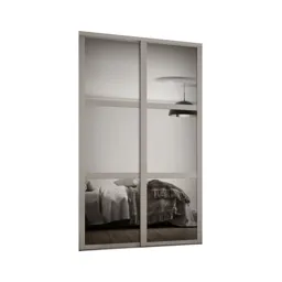 Shaker Contemporary Matt stone grey 3 panel Mirrored Sliding wardrobe door kit (H)2260mm (W)1449mm, Pack of 2