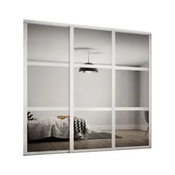 Shaker Contemporary Matt white 3 panel Mirrored Sliding wardrobe door kit (H)2260mm (W)1680mm, Pack of 3