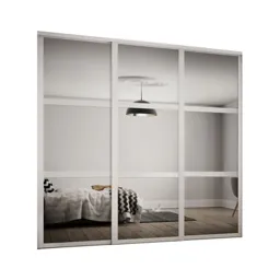 Shaker Contemporary Matt dove grey 3 panel Mirrored Sliding wardrobe door kit (H)2260mm (W)1680mm, Pack of 3