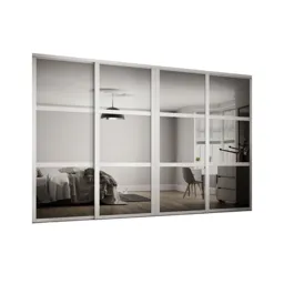 Shaker Contemporary Matt white 3 panel Mirrored Sliding wardrobe door kit (H)2260mm (W)2290mm, Pack of 4