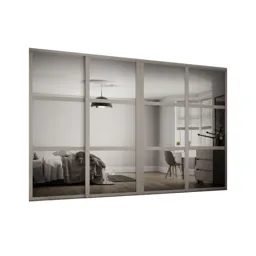 Shaker Contemporary Matt stone grey 3 panel Mirrored Sliding wardrobe door kit (H)2260mm (W)2898mm, Pack of 4