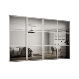 Shaker Contemporary Matt dove grey 3 panel Mirrored Sliding wardrobe door kit (H)2260mm (W)2290mm, Pack of 4