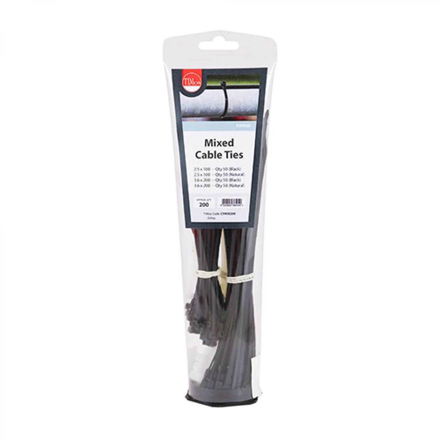 TIMco Mixed Cable Ties 2.5 x 100 & 3.6 x 200mm (Pack of 200) Natural/Black