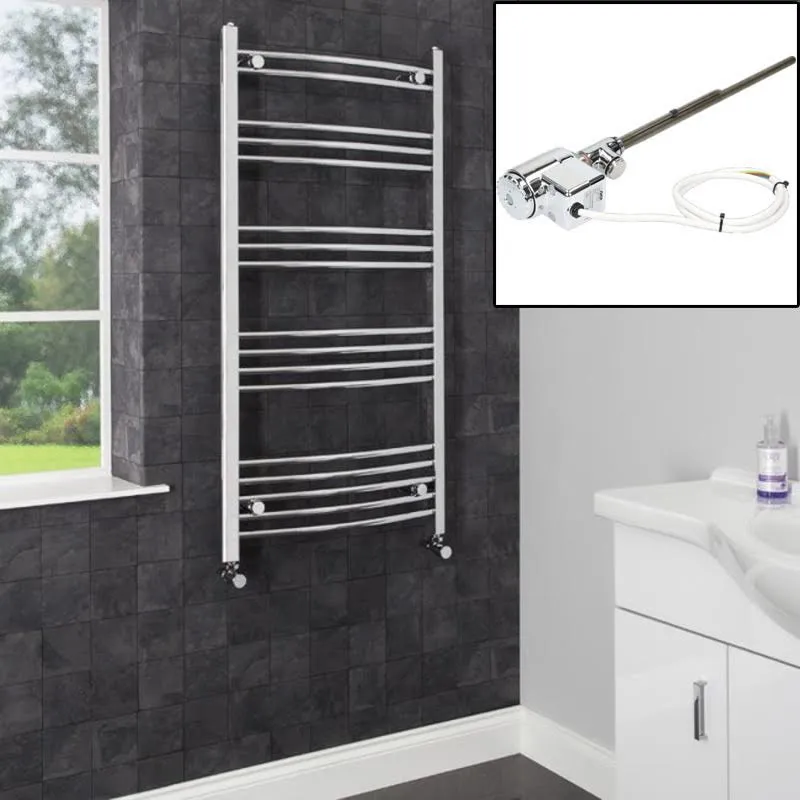 Dual Fuel Heated Towel Rail 1200 x 600mm Curved Thermostatic