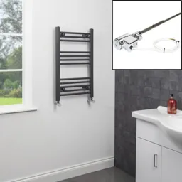 Dual Fuel Anthracite Heated Towel Rail 750 x 450mm - Flat Thermostatic