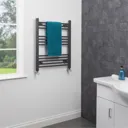 Dual Fuel Anthracite Heated Towel Rail 750 x 600mm - Flat Thermostatic