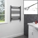 Dual Fuel Anthracite Heated Towel Rail 750 x 600mm - Flat Thermostatic