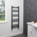 Dual Fuel Anthracite Heated Towel Rail - 1200 x 450mm Flat Thermostatic