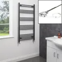 Dual Fuel Anthracite Heated Towel Rail - 1200 x 600mm Flat Thermostatic