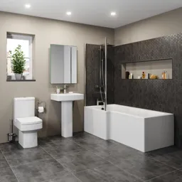 Royan Bathroom Suite with L Shape Bath, Taps, Shower & Screen - Left Hand 1700mm