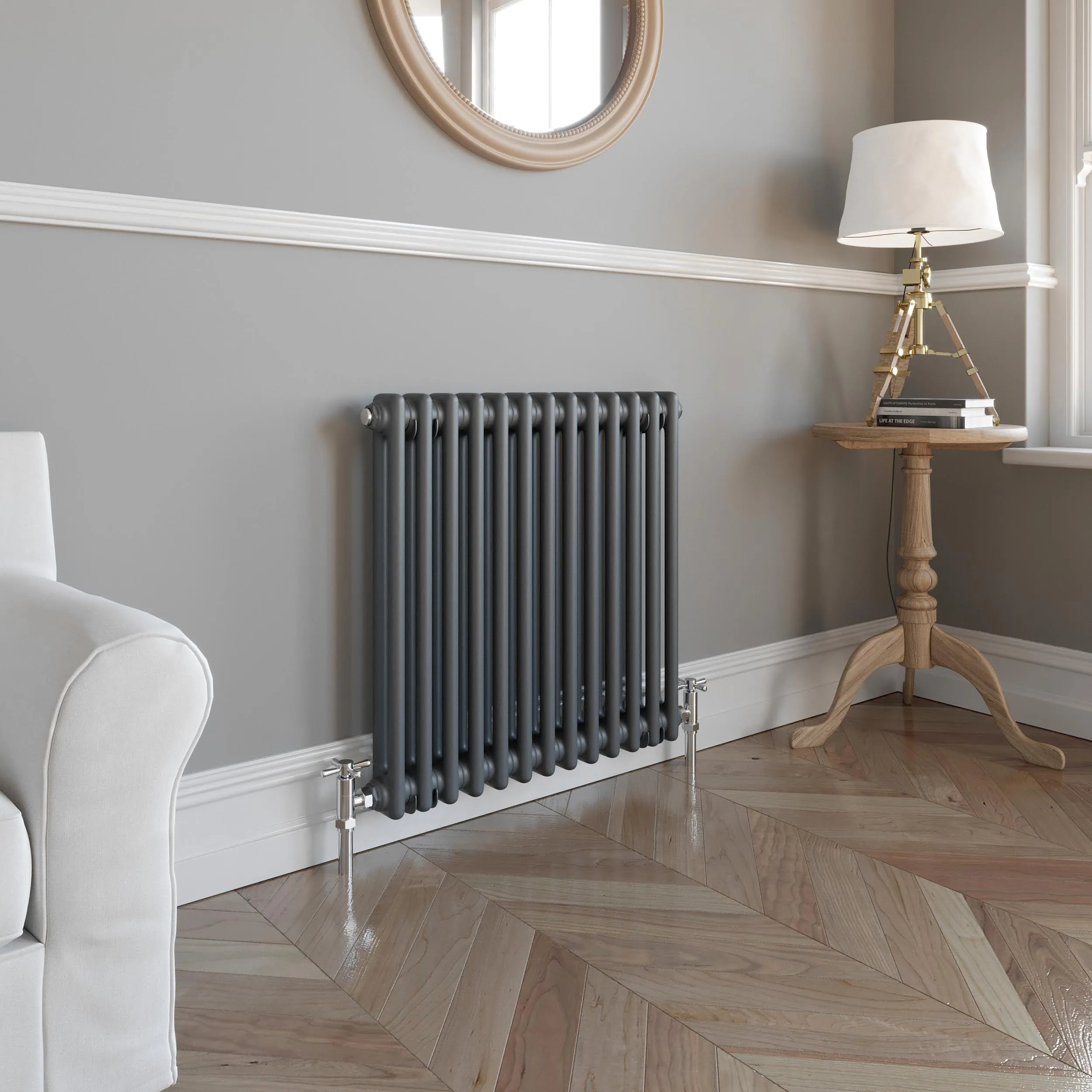 DuraTherm Traditional Colosseum Double Bar Column Radiator - 600 x 603mm Anthracite